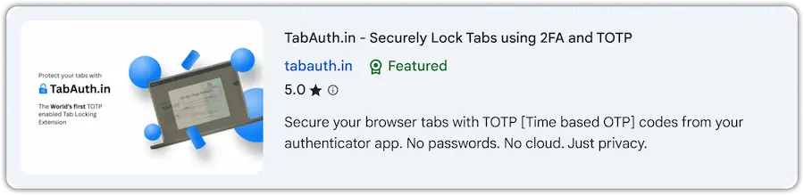 The TabAuth.in listing on the Chrome Web Store, showing the Featured badge